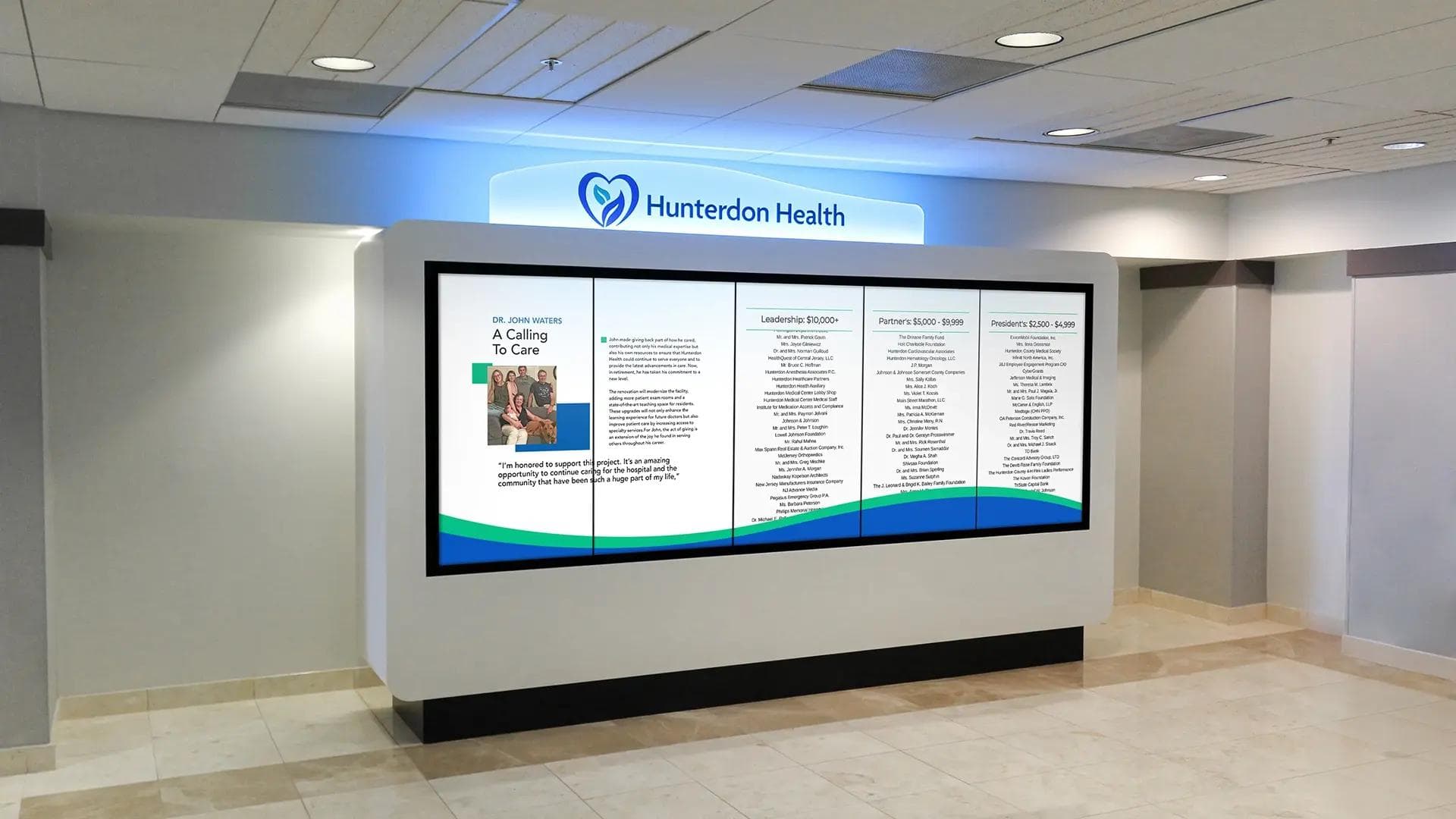 Hunterdon Healthcare featured donor recognition wall