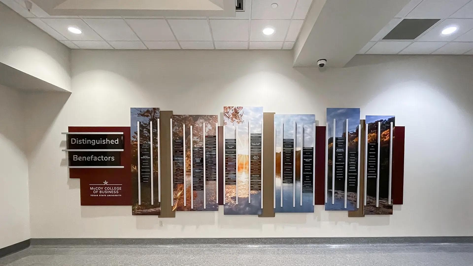 McCoy College featured donor recognition wall acrylic, recognition, dimensional, layered